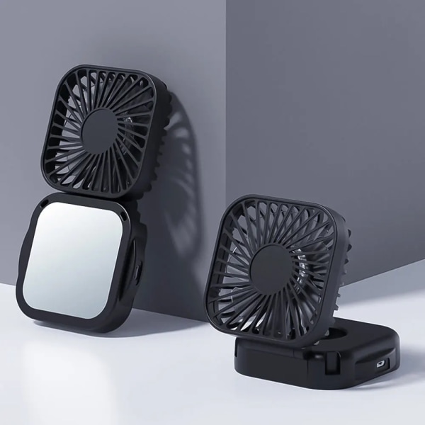 2024Sommar Ny Mini Strand Fällbar Halsfläkt Makeup Spegel Bärbar USB Handhållen Liten Fläkt Present 2