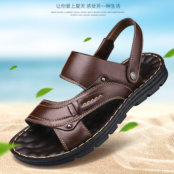 Lædersandaler til mænd, fritidssko, lette og komfortable, til strand og sommer 6682 Brown 42