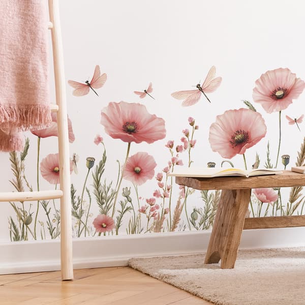 Väggdekaler Blommor Vallmo Väggdekal Röda Blommor Stor Blommig Växt Väggdekoration Vardagsrum Sovrum Badrum_MGF