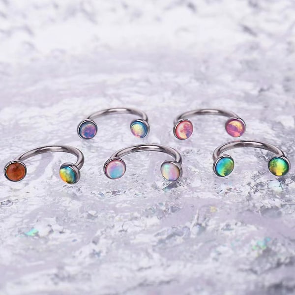 Högkvalitativa Hästskoformade Örhängen i Rostfritt Stål med Gradient Glittrande Paljetter, Fem Inre Tänder & Design för Nässeptum 0.1