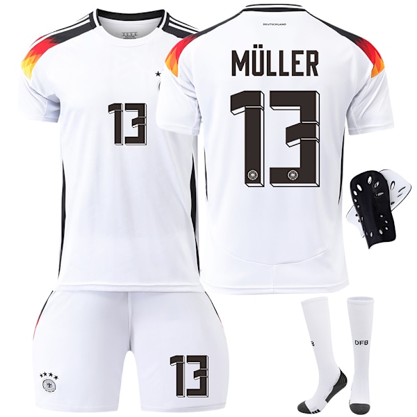 Tyskland Hjemme Europamesterskab 2024 Jersey Fodboldtrøje Børn Mænds Sæt Nr. 13 Müller Med Sokker+Beskyttelsesudstyr With socks+protective gear 24