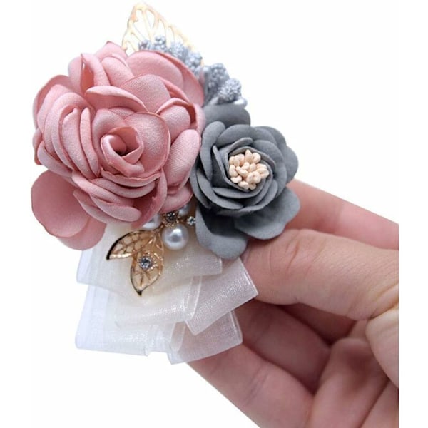Rosblommiga Corsage Armbandsblommor Brosch för Bröllop