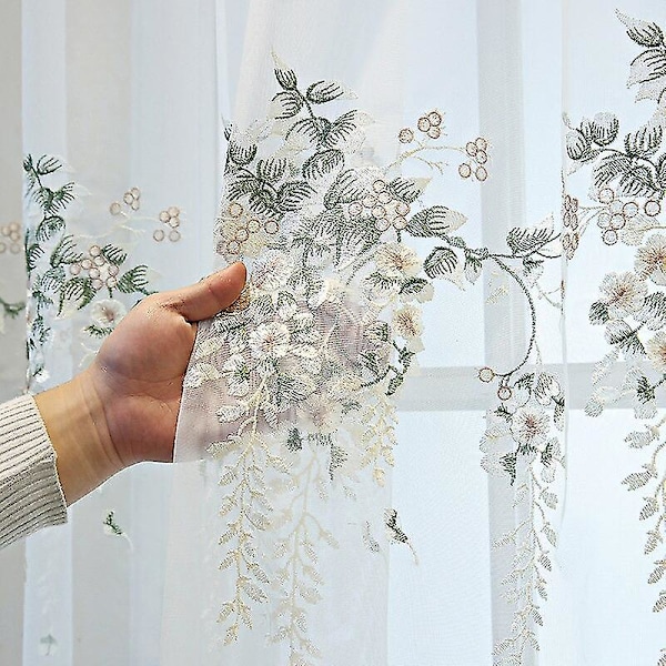 2022 Vita broderade blommiga tyllgardiner för vardagsrum, matsal, sovrum, genomskinliga fönstergardiner, färdiga köksgardiner, duschdörr