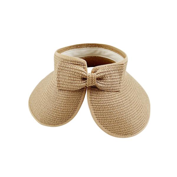 Foldable Straw Sun Hat with Bow Khaki Khaki