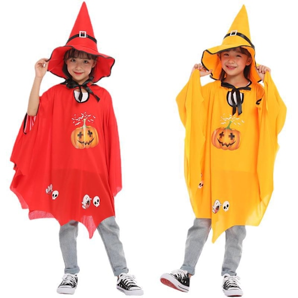 Halloween-kappe for barn, ny heks rollelek forestilling gresskar kostyme hatt kappe drakt Children's Pumpkin Cape Red One Size