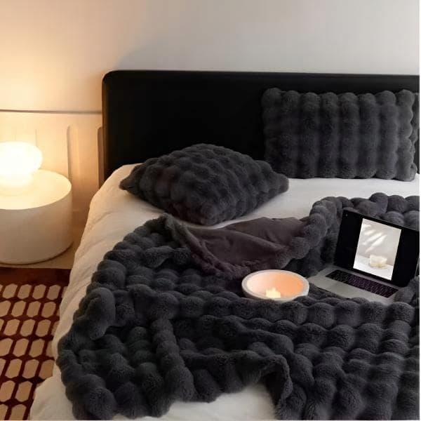 Cozyglam Blødt, Fluffy Plys Tæppe til Seng, Sengetæppe Grå_MGF