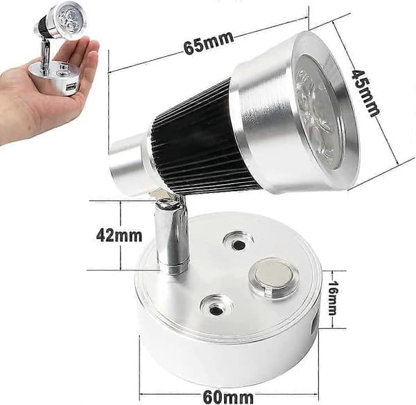 12 Volt Caravan Spotlight, Touch Dimbar Innendørs LED Leselampe med USB_MGF