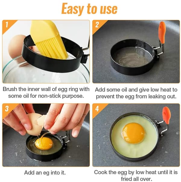 Egg Ring / Omelette Mold 4-pack Stainless Steel/Silicone