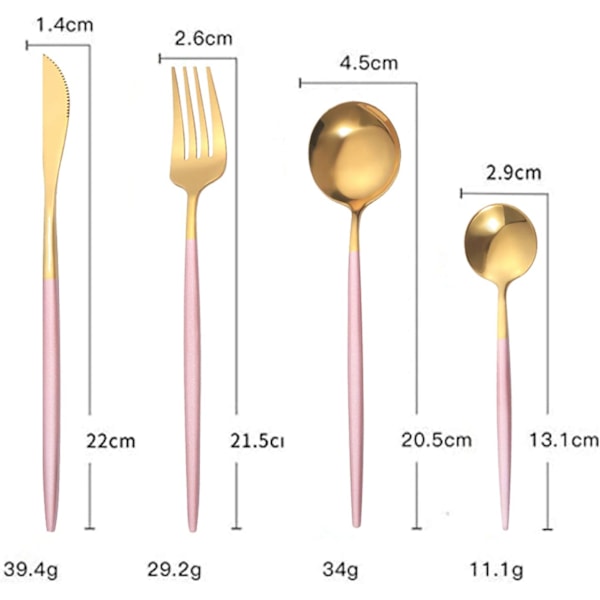 8-delt gullfarget rustfritt stål bestikksett for 2 (roségull)