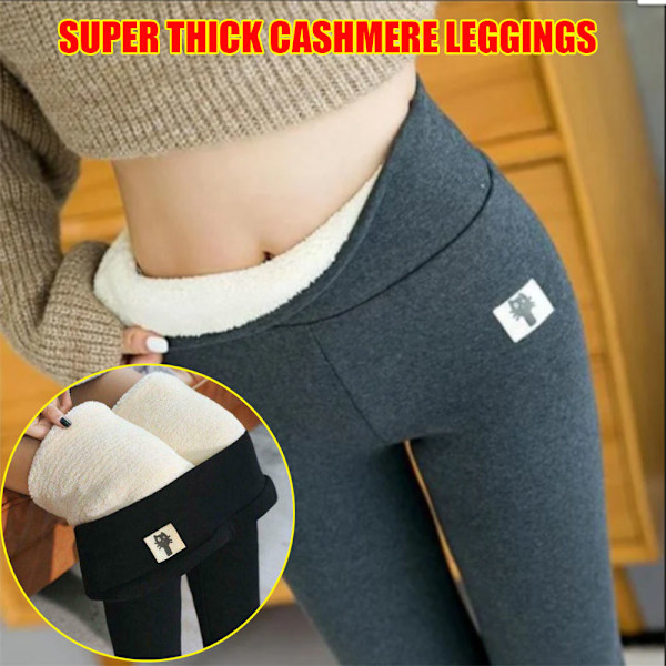 1 stk Super Tyk Cashmere Leggings Vintertøj Bukser med Høj Talje Varme Bukser Grå Gray L