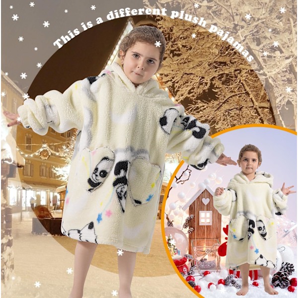 Unisex Fleece Hoodie, Vinter 2023 - Varma, Mjuka & Överstora Sherpa Hoodies - Bärbar Filt, Badrock, Nattklänning, Nattkläder, Pyjamas panda One size