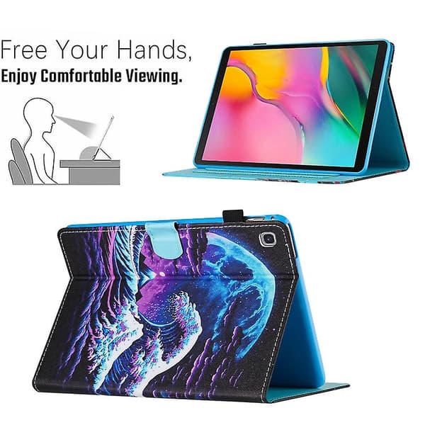 Til Samsung Galaxy Tab S6 Lite Farvede Syninger Læder Tablet Smart Case Sea Wave_MGF Sea Wave
