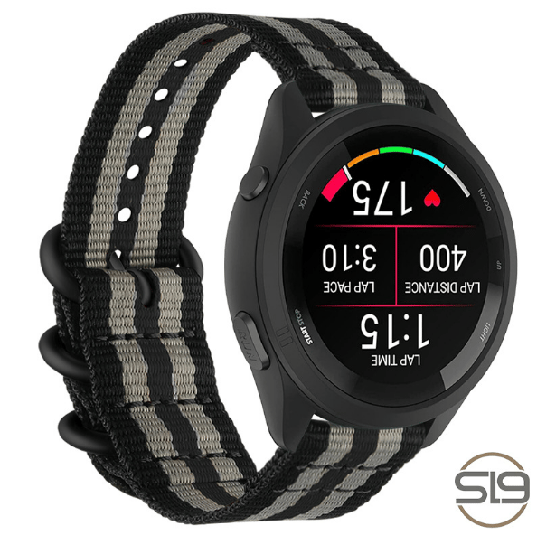 Nylon Watch Strap for Garmin Forerunner 965/955/945/935/255/265 Black+Grey 22 mm