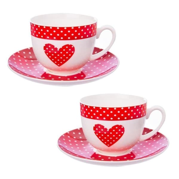 TECKA hjertekop i porcelæn med underkop 280 ml 2 stk._MGF