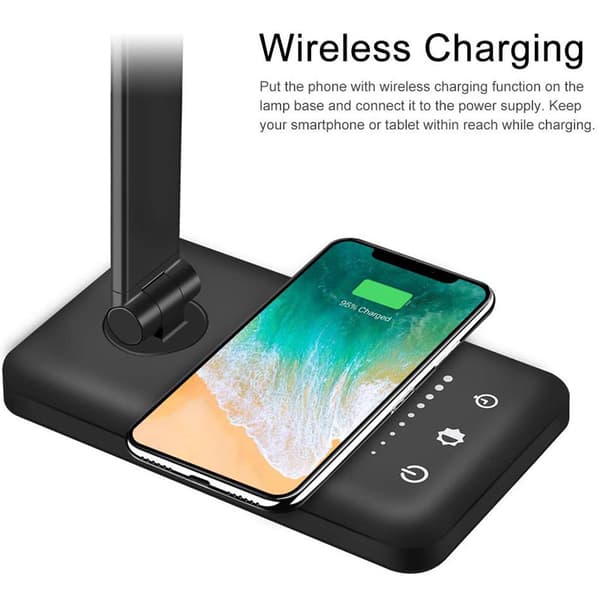 Dimmable Desk Lamp with QI Charging and 5 Light Modes, Black black_MGF