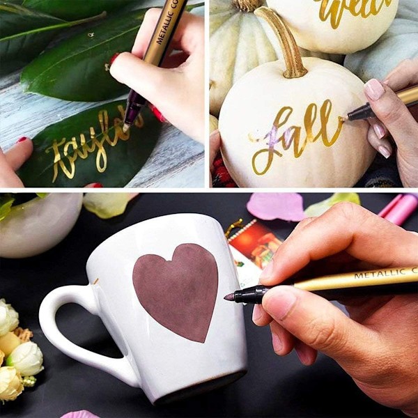 Anyuke Metalliska Markeringspennor Set, 10 x färger, Permanent Penselpenna för att designa ditt eget fotoalbum, Gästbok, Scrapbook, Guld Metallic Pen Set