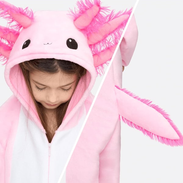 Unisex Barn Pyjamas Rosa Axolotl Hættetrøje Jumpsuit Kostume Dragkæde Sovning Halloween Kostume, M M