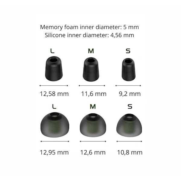 Öronproppar / Toppar för Hörlurar - Silikon / Memory foam – 6 par_MGF