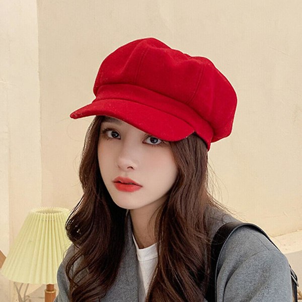Dam Vintage Baker Boy Keps Platt Keps Basker Hatt Vinter Newsboy Hatt db Red