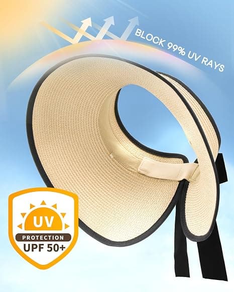 Solskydd för kvinnor - Stråhatt med bred brätte - UPF 50+ - Vikbar - Beige