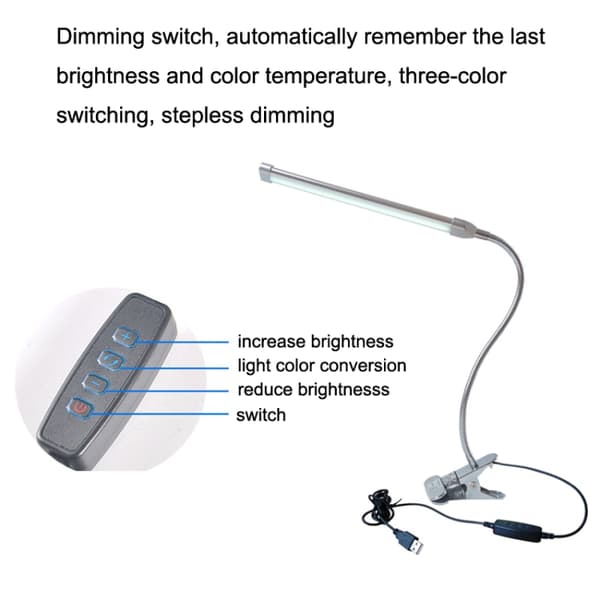 USB-klemmelampe Student Øyebeskyttelse LED Dimbar skrivebordslampe (svart)_MGF
