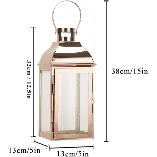 31,5 cm Ljuslykta i Rostfritt Stål med Härdat Glas för Utomhusfest i Trädgården (Roséguld) Rostfritt roséguld