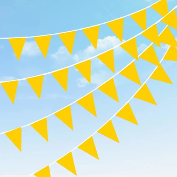 Gul vimpelbannergirlander Vanntette gjenbrukbare polyesterflagg for hagebursdag bryllupsfestdekorasjon 20M 40 flagg