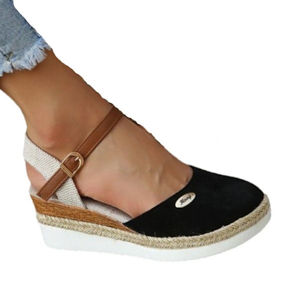 2025 Sommer Dame Kilehæl Sandaler Designer Gladiator Sko Klassiske Sandaler med Lukket Tå og Mellemhøj Hæl Plus Størrelse Negro 38