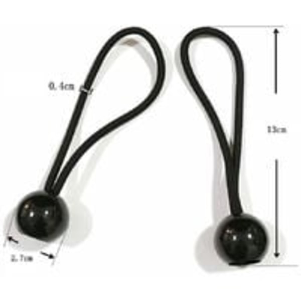 13 cm svart plastboll elastisk snodd för tält, skuggnät, markisfixering, 10-pack