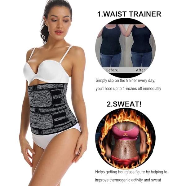 Sved Waist Trainer til Kvinder To Bælter, Neopren Trænings Korset Taljetræner Cincher Trimmer Shaper Lynlås Grå Gray XL
