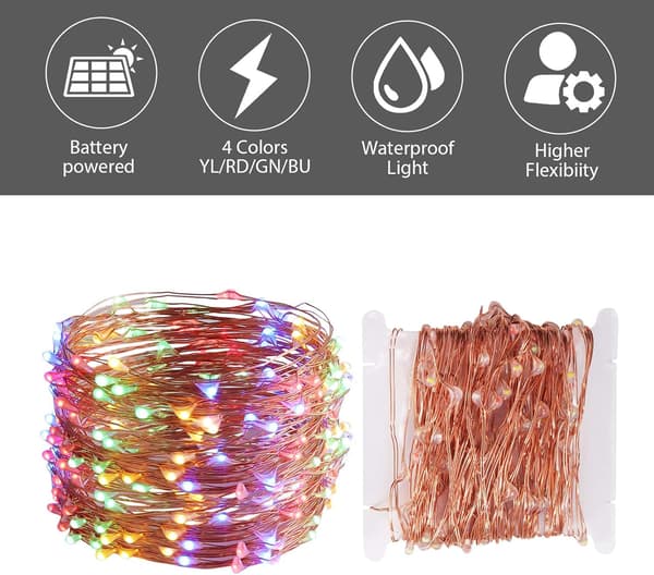 Batteridrevne LED-lyslenker, 4 pakker Mini Batteridrevne Kobber Multicolor_MGF Multicolor 2 Pack