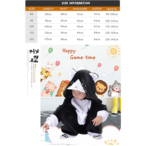 Barn unisex jumpsuits, 2023 kostyme dyreonesie nattkjole pyjamas hettegenser cosplay kigurum nattøy jul Halloween Blackcat 130