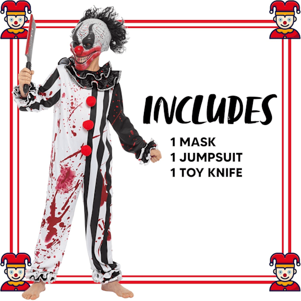 Dreng Blodig Morder Clown Kostume, Gyser Slasher Clown Kostume til Halloween Kostumefester, Gys Temafest, Morder Clown Rollespil X-Large ( 13-15 yrs)