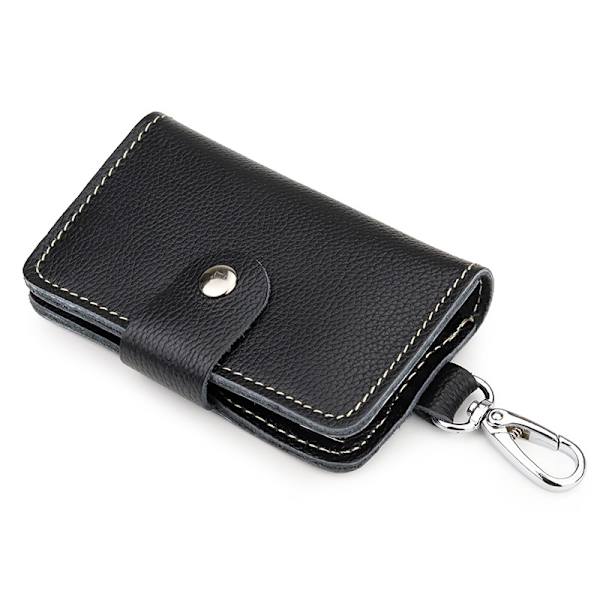 Leather Key Case for Men - Slim and Compact Key Holder Black Black