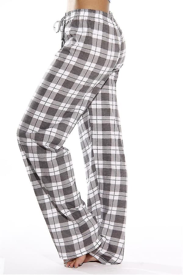 Pyjamasbukser til kvinder med lommer, bløde flannel ternede pyjamasbukser til kvinder CNR grå gray M