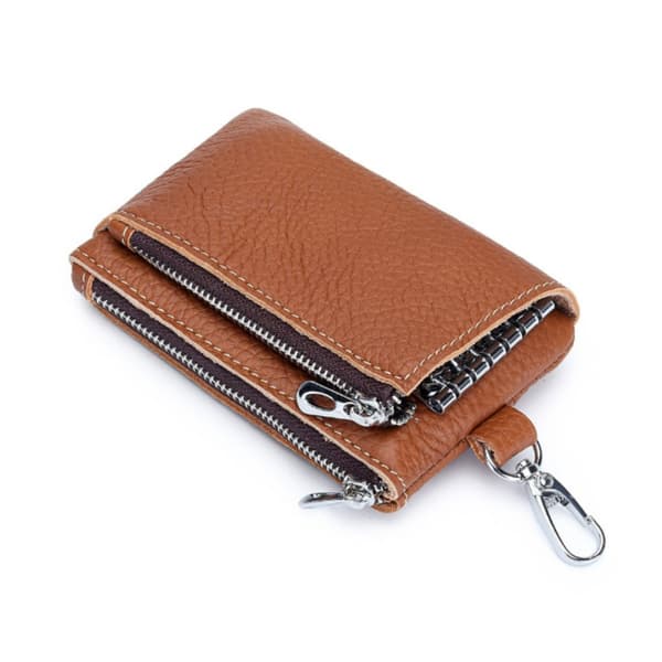 Leather Key Case, Multifunctional Key Holder with Card Holder Brown Brown