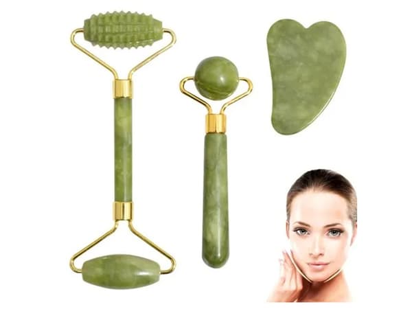 Jade Massage Roller Sæt / Gua Sha Ansigtsmassage - 3 dele_MGF