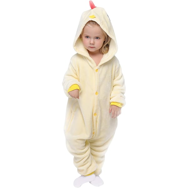 Barn unisex jumpsuit, 2023 kostymdjur onesie nattklänning pyjamas huvtröja cosplay kigurumi nattkläder jul halloween Chick 120