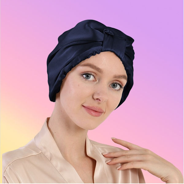 100 % silke sovehætte til hårpleje NavyBlue NavyBlue