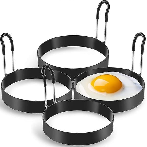 Eggringer, 4-pakning rustfritt stål eggform, pannekakeform for steking av egg og omelett_MGF