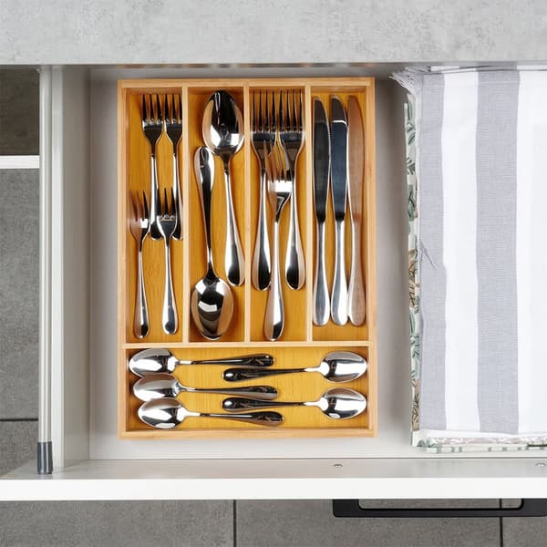 Bambu Bestickinsats Köksredskapsorganisatör Låda Behållare_MGF