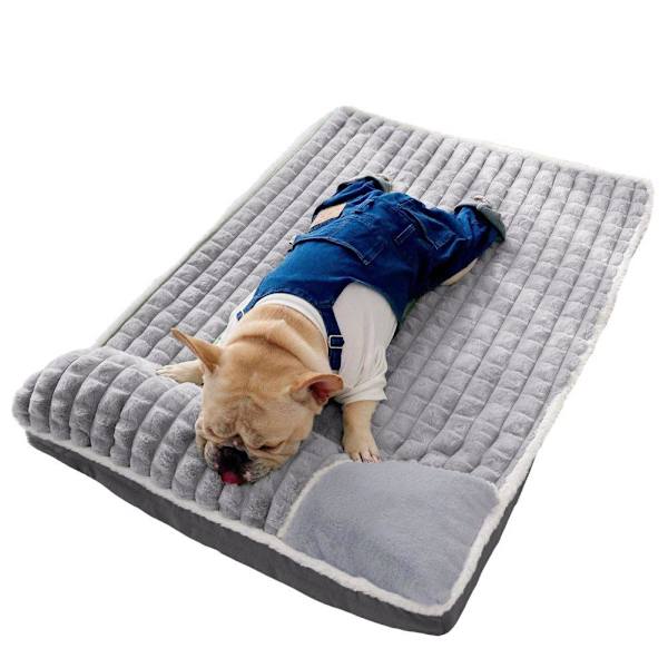 Rektangulær seng med plys, kravlegård til hund og kat, pudebed 100x70_MGF