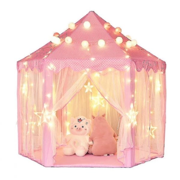 Kids Tent Hexagonal Princess Tent Game Hotel (Pink)