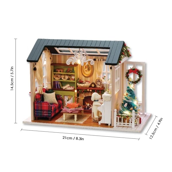 DIY Jul Miniatyrdockhus Kit Trä 3D Trähus Dockhus Barnleksaker för Barnrum och Sovrum, Dockhus för Flickor och Pojkar