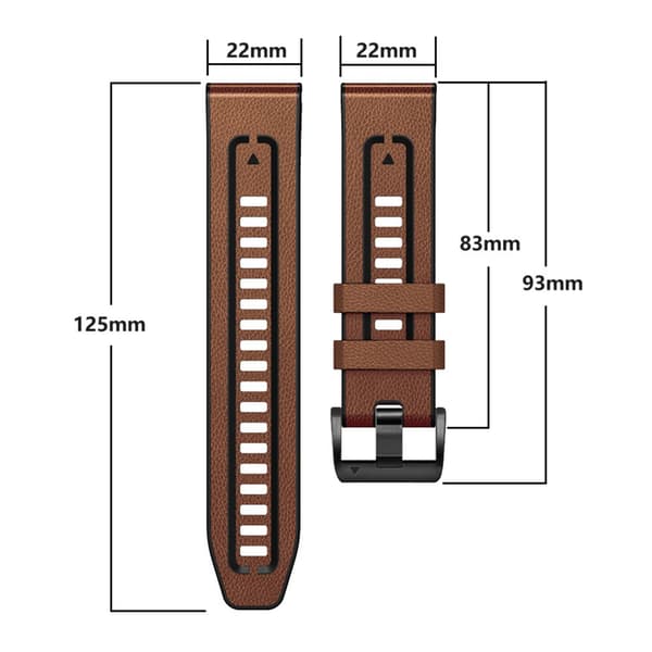Læderurrem til Garmin Fenix 7 Pro/7X Brun 22 mm Brown 22 mm