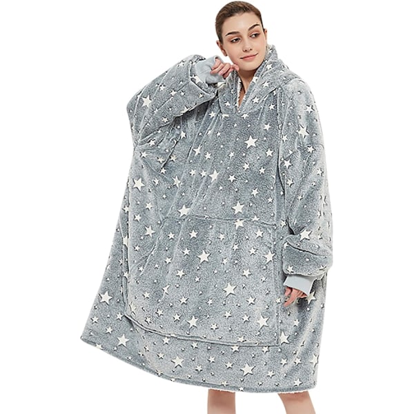 Unisex Filtgenser med hette, Vintervarm Myk Oversized Sherpa Hettegenser Bærbar Filt Badekåpe Nattskjorte Nattskjorter Nattøy Pyjamas for Menn Kvinner