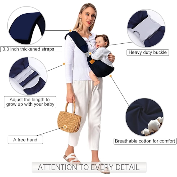 All Blue Bæresjal, Vikle Bæresjal, Justerbar Bæresele, Bæresele, Åndbar Bæresele, Nyfødt Bæresele, Nyfødte og Småbørn op til 18 kg