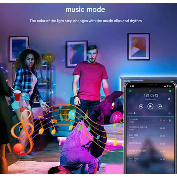 LED-TV-ljusslinga/ljusring/LED-ljusremsa - RGB-flerfärg - 5V lågspänning - självhäftande USB - vattentät - med musik - fjärrkontroll 2M