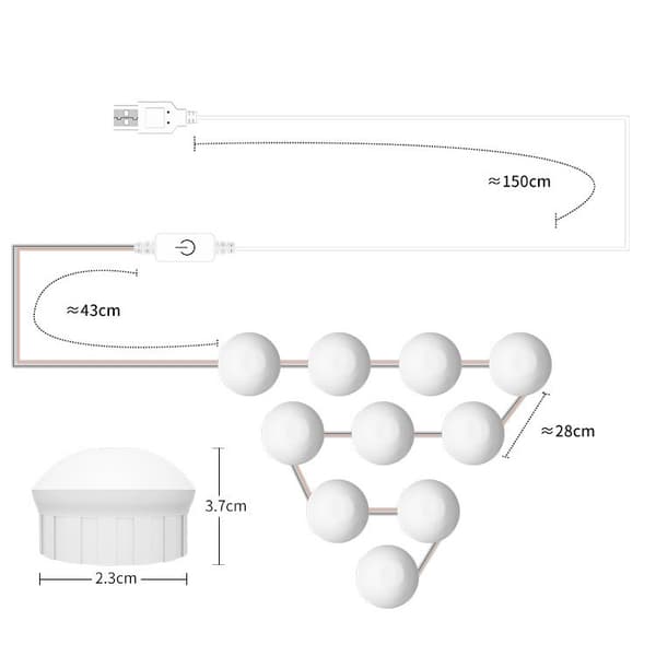 2 LED-lampor spegelfrontljus dimbar sminkspegel USB touch-kontroll ljus (vitt ljus)_MGF