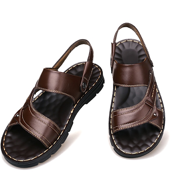 Lædersandaler til mænd, fritidssko, lette og komfortable, til strand og sommer 6682 Brown 43